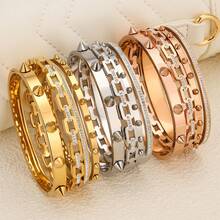 1/3 件套韩国时尚简约扣手链，金属铆钉朋克堆叠串珠手链 - 鉚釘組合 - 查看 1