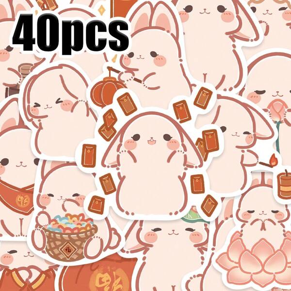40pcs Cartoon Cheese Bunny Stickers Non-Repeating Matte Finish For Mobile Phone Case Diary Fridge Guitar Bike Storage Box Desktop Decorative Stickers