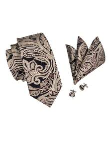 1pc Men's 3pcs Tie Gift Set – 3D Textured Solid Color Necktie + Scarf + Cufflinks, Wrinkle-Free Polyester, Formal Wedding Business Accessory, Stylish Gift For Dad/Boyfriend/Groom