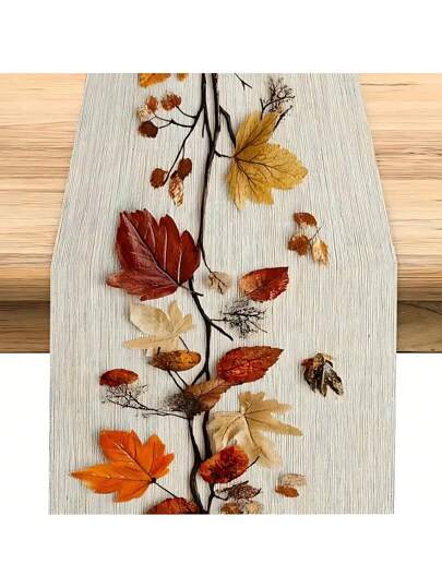 1pc Autumn Leaf Table Runner - Rustic Style, 100% Polyester, Rectangular Autumn Design With Vibrant Leaf Patterns, Ideal For Holiday Parties, Kitchens, Fireplaces And Farmhouses, Great For Dining Table Decor | Autumn Leaf Pattern | Well-Crafted, Autumn Home Decor