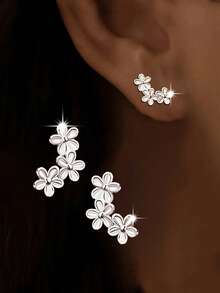 1 Pair Sweet S925 Sterling Silver Lovely Flower Earrings, Fashionable Versatile Screw-Design Floral Stud Earrings, Suitable For Daily Wear, Commuting, Gift - Flowers - View 4