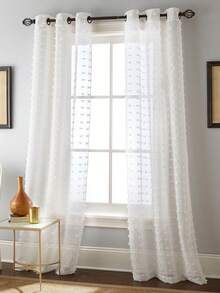 1/2 tấm rèm voan trắng kiểu Bohemian, dài 84 inch, họa tiết chấm bi Pom Pom 3D, 2 tấm rèm voan cho phòng ngủ, phòng khách, nhà bếp - Chống tia UV, dệt kim, không lót, rèm vải voan polyester trang trí - trắng - Xem 1