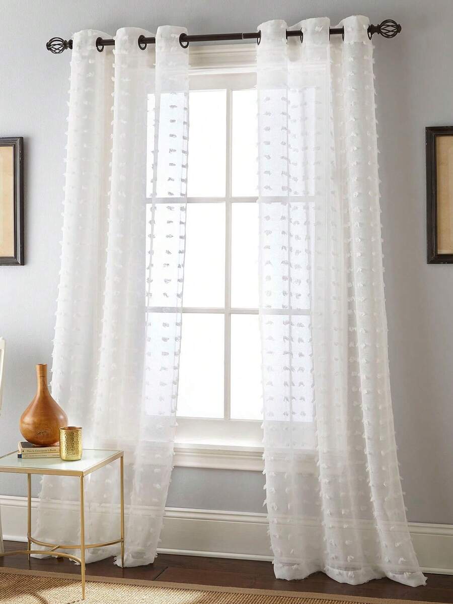 1/2 tấm rèm voan trắng kiểu Bohemian, dài 84 inch, họa tiết chấm bi Pom Pom 3D, 2 tấm rèm voan cho phòng ngủ, phòng khách, nhà bếp - Chống tia UV, dệt kim, không lót, rèm vải voan polyester trang trí - trắng - Xem 1
