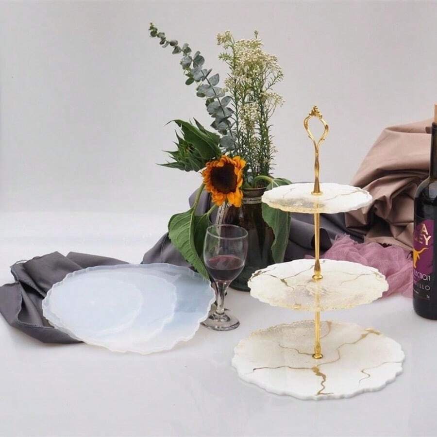 Nuevo molde de silicona de tres capas para bandeja de frutas, bandeja de té, molde de resina epoxi para posavasos, molde de escritorio para decoración