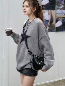 1 件女童休闲厚套头衫，秋冬舒适学生针织衫 - 柔软舒适的纯色毛衣，适合温暖的日子和寒冷的夜晚 - 淺灰色 - 查看 5