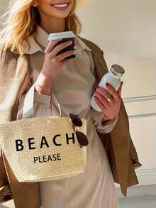 轻质编织托特包、沙滩包、女士夏季斜挎包、休闲手提包、迷你简约包、母亲节礼物，适合妈妈、少女、女大学生，非常适合大学、户外、郊游