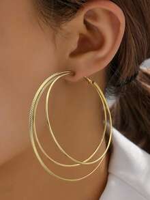 1 对超大号女士金色或银色 Y2K 风格三层环状耳环，简约设计，适合派对、俱乐部、度假，是送给朋友的绝佳礼物 - 三層耳圈 - 查看 12