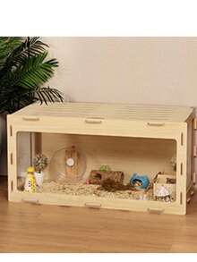 Small Animal Cage Made Of MDF With Acrylic Window – 80*41*40cm Transparent Hamster Cage For Dwarf Hamsters, Gerbils And Small Rodents – Ventilated & Easy To Assemble, Indoor Use - Redwood - View 3