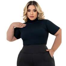 Cacharrel Women's Plus Size Blouse Short Sleeve High Neck Ribbed GG To G3 - 黑色 - 查看 1