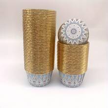 Cakegiugiu 套装，50/100 波西米亚风格带盖纸杯蛋糕，带盖一次性松饼杯，耐热烘焙杯，光泽纸杯蛋糕衬垫，松饼模具，烘焙工具，卷边蛋糕杯，蛋糕托，非常适合婚礼和生日派对 - 藍白色 - 查看 16