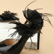 2 szt. klipsy do butów z piór, siateczki i kokardki, zdejmowane akcesoria do dekoracji weselnych wysokich obcasów, eleganckie akcesoria do butów w kształcie motyli na wiosnę i lato