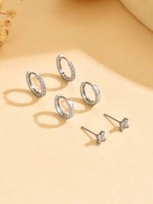 3 đôi (6 chiếc) bông tai hình cỏ bốn lá nhỏ nhắn, tinh tế và thời trang với vòng bạc, bông tai nữ, trang sức, quà tặng cho phái nữ - Bạc - Xem 4