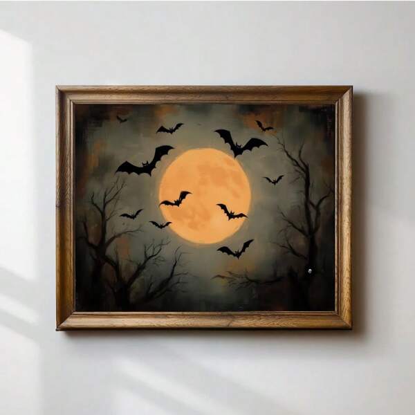 1 Pc, Wall Art, Vintage Poster, Halloween Print Bat Mural Horror Decoration Halloween Mural Horror Art Bat Print Horror Season Halloween Decoration Bat Art, Unframed Home Decor Fall Decor Room Decor