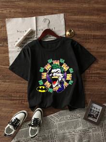 Warner Bros. Collaboration JOKER Cartoon Print Short Sleeve T-Shirt For Men, Summer - Army Green - View 1