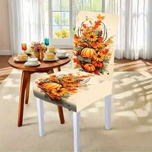 Juego de 1/4/5/6/7/36 fundas de silla con estampado de temas de Halloween, flores, calabazas, adecuadas para la decoración diaria moderna de interiores, restaurantes, hoteles, fiestas, bodas, comedores, cocinas. Fundas de silla elásticas lavables para mesas cuadradas - ZYT-147 - Ver 18