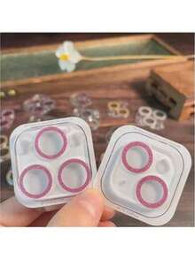 1pc Glitter Diamond Apple 15ProMax Lens Film Integrated Compatible With Iphone 11 12 13 14 15 16 Pro Plus Pro Max Mini Mobile Phone Camera 13Pro Protection Ring Frame Cover Tempered Glass Clear Rhinestone Lens Film - Pink - View 5