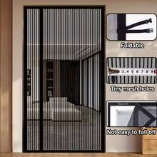 1 Stück schwere magnetische Fliegengittertür, faltbar, Mesh mit kleinen Löchern gegen Mücken, stabil und fällt nicht herunter, Mesh-Material, moderner minimalistischer Stil, schwarzer Vorhang, belüftend und insektenabweisend, geeignet für den täglichen Hausgebrauch und zum Mückenschutz im Sommer