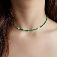 Minimalist Style 4mm Small Natural Green Malachite Gemstone Necklace For Women OT Clasp Necklace Gemstone Jewelry
