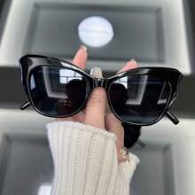 1 pieza Gafas de moda de ojo de gato estilo retro para mujeres, clásicas y sencillas, de estilo casual y universitario, con forma ovalada y de ojo de gato