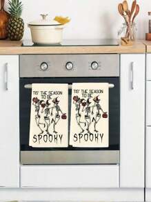 2 件万圣节手巾，带有邪恶南瓜和骷髅设计的手提袋，厨房和餐厅装饰，户外派对用品，适用于万圣节厨房和浴室装饰浴室厨房装饰洗碗布厨房毛巾 - 彩色 - 查看 6