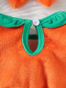 1pc Infant/Toddler Girls' Cute Soft Comfortable Orange Long Sleeve Romper Dress, Thick For Autumn/Winter