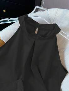 2 件套女士夏季露背无袖背心和荷叶边下摆 A 字迷你裙套装，优雅