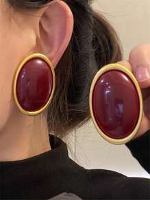 1 对复古简约树脂椭圆形几何耳钉，夸张的欧美风格，适合派对、婚礼、宴会、节日、珠宝礼物