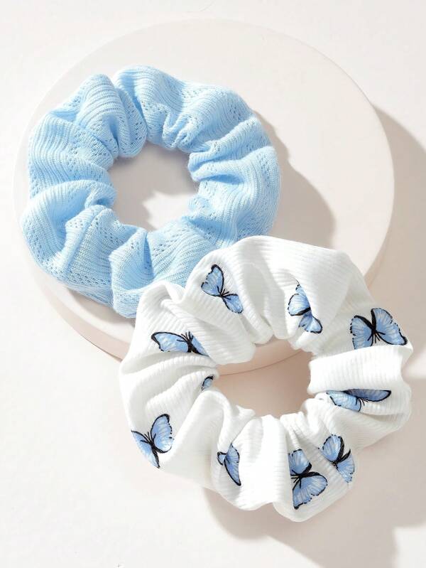 2pcs Unique Floral Design Hair Scrunchies, Suitable For Daily Outfit, Outings, Dates, Birthday Parties