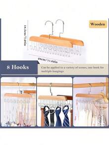 8-Hook 360° Rotating Multifunctional Wooden Coat Rack, Space-Saving Organizer For Hanging Bras, Tops, Underwear, Bibs, Hats, Ties, Straps, Vests And More. Ideal For Dorm, School Supplies - Multicolor - View 9