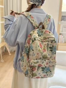 Floral Pattern Nylon Backpack, Fits 15.6" Laptop, Multi-Pocket Lightweight Bookbag, Multifunctional Daypack, Large Capacity Travel Bag, Convenient Commuter Bag, Suitable For Students, Middle/High Schoolers, Nurses, Teachers, Business Professionals, Travel, Commute, Shopping, Office, Dating, Hiking, Training, Work, Birthday/Holiday Gift, Backpack