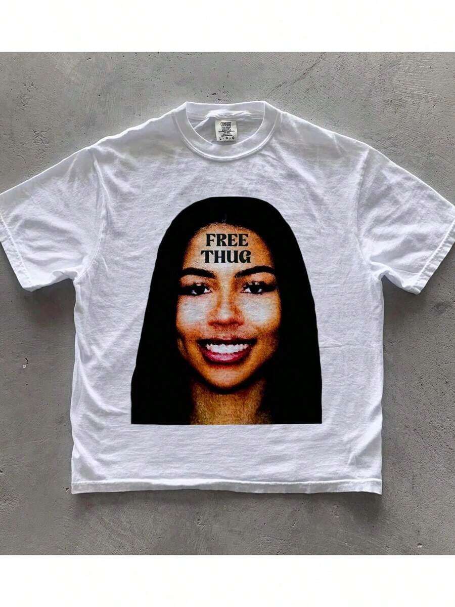 Women Men Mariah Scientist Rapper Young Hip-Hop Tee Tshirt, Women Tee Classic Free Thugs Print Round Neck Short Sleeve T-Shirt Y2K Vintage Streetwear Graphic Oversized Cotton Women TopsLoose And Comfortable - A1 - 查看 1