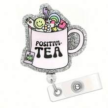 1 Stück einziehbarer glänzender Ausweis-Clip mit süßem Kaffeetassen-Vorderdesign - Haltbarer Acryl Krankenpfleger, Gesundheitswesen, Studentenausweishalter - Geschenk für Mitarbeiter im Gesundheitswesen, Krankenpflege-Zubehör