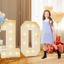 1piece Set Of Marquee Numbers, Light Up Numbers, Mosaic Numbers For Balloons, 73 Cm / 28.7inch LED Digital Frame, KT Panel, Numbers 0 To 9, Insert. KT Panel Support, Festive, Birthday And Christmas Decorative Lights,Birthday Decorations, - White - View 1