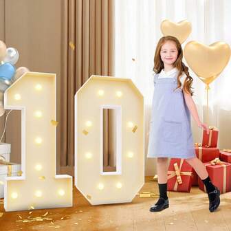 1piece Set Of Marquee Numbers, Light Up Numbers, Mosaic Numbers For Balloons, 73 Cm / 28.7inch LED Digital Frame, KT Panel, Numbers 0 To 9, Insert. KT Panel Support, Festive, Birthday And Christmas Decorative Lights,Birthday Decorations,