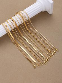 11/10/5pcs Fashionable Minimalist Elegant Airplane Chain Heart Multi-Layer Bracelet Set, Women Vacation Date Party Gift Versatile Daily Wear - Yellow Gold - View 7