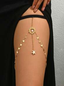 1 pieza Accesorio sexy para la pierna de la mujer, cadena de borlas de encaje, cadena de muslo de moda de lujo con elástico, joyería para el Body en la playa con forma de estrella de mar y rhinestones con borlas