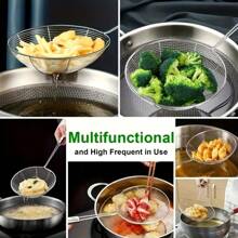 3pcs/Set Stainless Steel Strainer Set, Durable Metal Skimmer Ladle With Long Handle, Suitable For Frying, Noodle Straining, With Hanging Ring, Fits 12, 12.6, 13.8 Inch Kitchen Tools - Multicolor - View 6