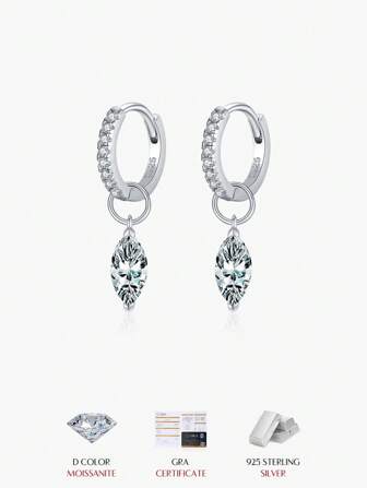 MODIAN Boucles d'oreilles créoles en argent sterling 925 de luxe brillantes avec moissanite rhombique de couleur D 0,5 ct pour femmes, bijoux de mariage