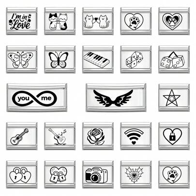 1pc Engraved DIY Modular Bracelet, Decorated With Heart, Animal, Letter Elements, Suitable As Party Gift For Friends/Couples, Applicable For Christmas, New Year, Halloween, Valentine's Day, Charming Design, Stainless Steel Jewelry