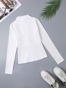 Women's Stand Collar Fitted Sports Jacket, Zipper Closure, Thumb Hole, Daily Wear, Fitness, Running, Yoga - White - View 6