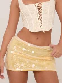 Mini Sequin Skirt For Women Sexy Stretchy Pencil Bodycon Night Out Party Club Sparkly Skirts - Màu vàng - Xem 4