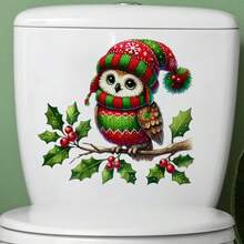 Adesivo per WC con personaggio cartoni animati adorabile con cappello natalizio - modello gufo, orso o pupazzo di neve, rimovibile, autoadesivo, finitura opaca, ideale per decorare il bagno, coprisedie del wc, decorazione natalizia | Disegno giocoso | Facile da installare, decorazione natalizia