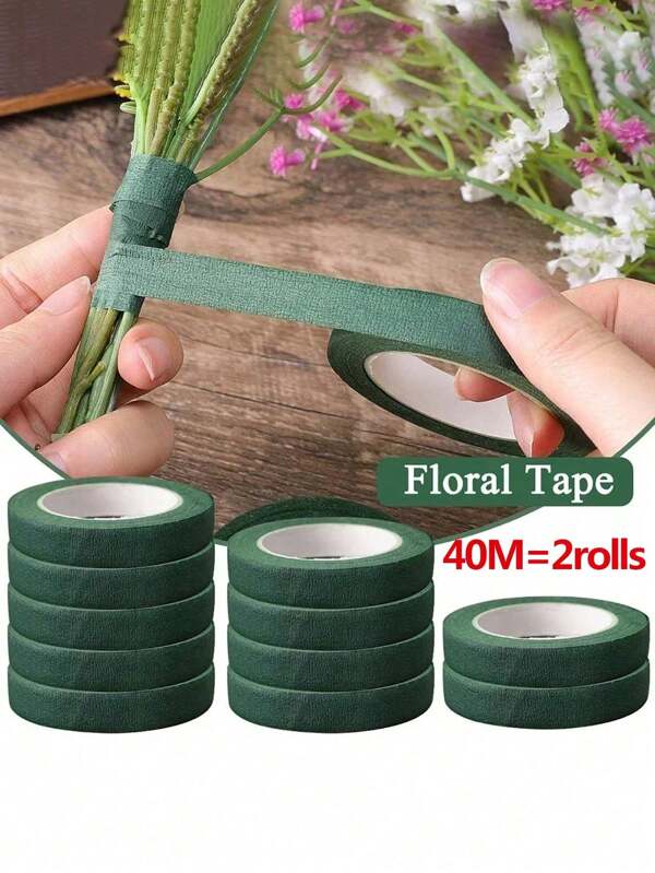 40m/2pcs Garden Tape, Green Floral Stem Binding Tape For Bouquet, Flower Shop DIY Craft Decoration, Wedding, Mother's Day, Easter Gift