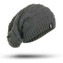 Gorro de invierno con etiqueta de letras, gorro tejido de tamaño largo, gorros informales de alta calidad para hombres y mujeres, gorro liso - Gris - Ver 13