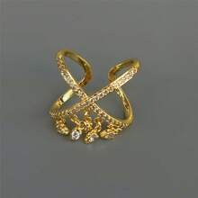 VKHK Set de 2 inele deschise de lux, strălucitoare, cu zirconiu, încrucișate, potrivite pentru ținutele de zi cu zi și de nuntă ale femeilor, cadou