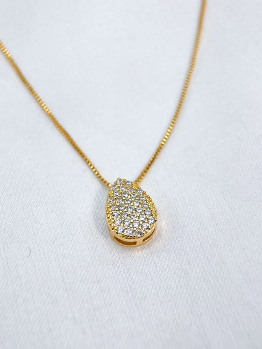 DROP NECKLACE WITH MINI ZIRCONIA HIGH QUALITY SEMI-JEWELLERY PLATED IN 18K GOLD. - 金色 - 查看 1