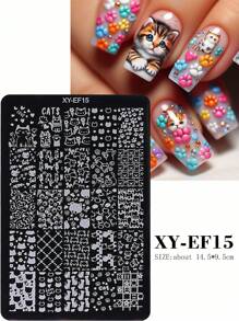 1 件夏季不锈钢美甲印花板套装，DIY 美甲印花模板，带有可爱猫咪水母海星鱼海洋蝴蝶花朵，卡通图案设计美甲印花配件工具，美甲用品
