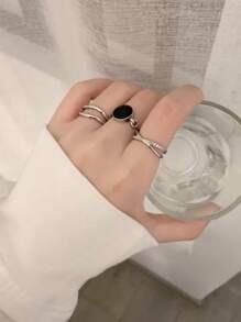 1 Set Of 3pcs Fashionable Asymmetrical Geometric Metal Rings