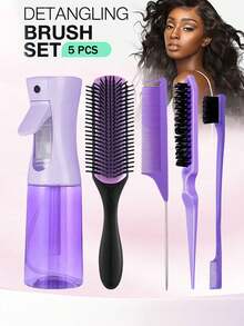 2013年1月5日 男女通用美发梳套装，包含：顺发梳、侧梳、后梳、带喷雾瓶的卷发梳、直发梳、头皮按摩梳、宽齿梳、发夹和造型梳套装 - 适合所有发质，满足旅行需求，返校季必备，旅行必备，女士美发配件，梳子，木质梳子，迷你梳子，顺发梳，卷发梳，美发工具，旅行必备，发型，护发，美发梳 - 彩色 - 查看 5