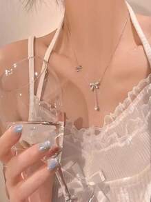 1pc Minimalist Chic Titanium Steel Butterfly & Tassel Clavicle Necklace, Versatile
